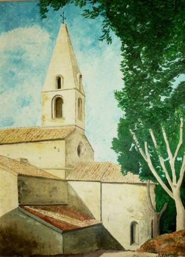 Painting titled "Abbaye du Thoronet" by Christian Robert, Original Artwork, Oil Mounted on Wood Stretcher frame