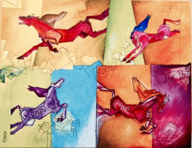 제목이 "Galloping Horses"인 미술작품 Aatmica Ojha로, 원작, 아크릴