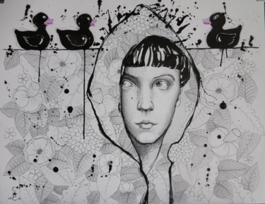 Peinture intitulée "tête" par Catherine Cornec, Œuvre d'art originale, Encre