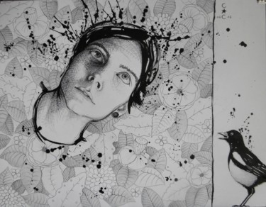 Peinture intitulée "tête" par Catherine Cornec, Œuvre d'art originale, Encre