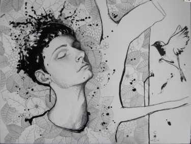 Peinture intitulée "tête" par Catherine Cornec, Œuvre d'art originale, Encre
