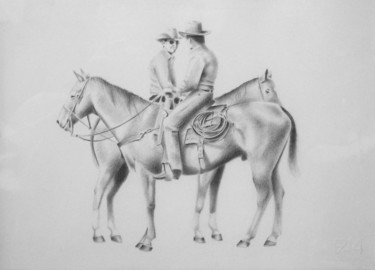 「Guardiani a cavallo」というタイトルの描画 Francesco Cagnatoによって, オリジナルのアートワーク, 鉛筆 段ボールにマウント