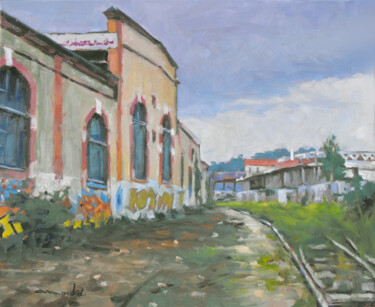 Painting titled "Démo Alstom à Alsto…" by Christian Arnould, Original Artwork, Oil