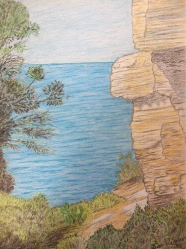 Σχέδιο με τίτλο "La côte bleue" από John Regnier, Αυθεντικά έργα τέχνης, Μολύβι Τοποθετήθηκε στο Ποτήρι