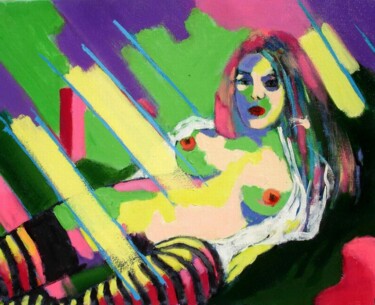 MALY - LES BAS RAYÉS Peinture intitulée "MALY - LES BAS RAYÉS" par Marcel Clerc, Œuvre d'art originale