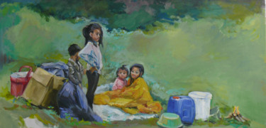 Peinture intitulée "dejeuner sur herbe" par Marieline Gerard, Œuvre d'art originale, Huile