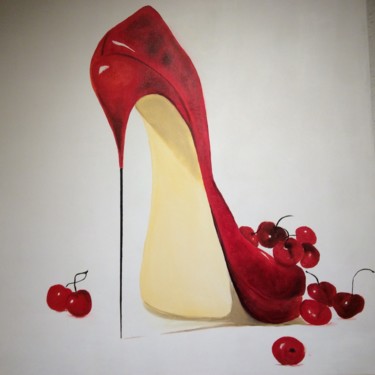 Malerei mit dem Titel "der rote Schuh" von Tabea Schibler (TaBeArt), Original-Kunstwerk, Öl
