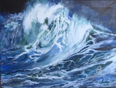 Malerei mit dem Titel "Vague colorée dans…" von Christelle Cottrelle, Original-Kunstwerk, Acryl Auf Keilrahmen aus Holz mont…