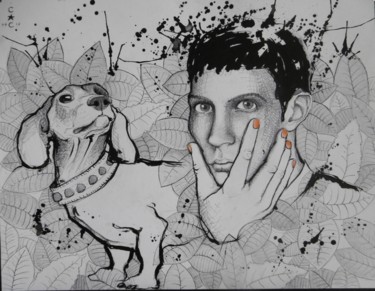 Peinture intitulée "tête" par Catherine Cornec, Œuvre d'art originale, Encre