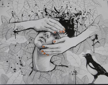 Peinture intitulée "tête" par Catherine Cornec, Œuvre d'art originale, Encre