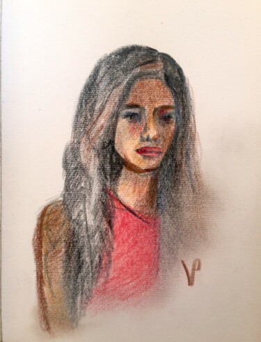 Dessin intitulée "Jeune fille noire" par Valérie Blum (Valery), Œuvre d'art originale, Crayon