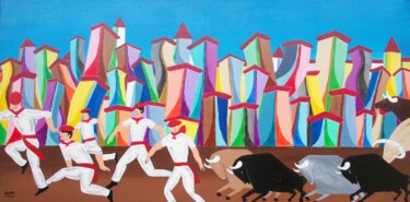 Tableau naif encierro de Pampelune 绘画 标题为“Tableau naif encier…” 由Didier Dordeins, 原创艺术品, 丙烯