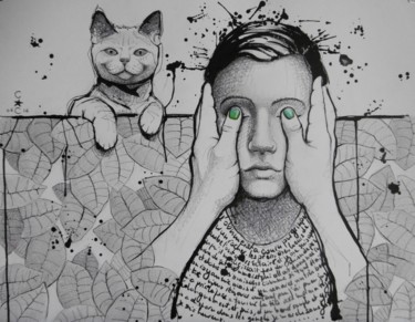 Peinture intitulée "tête" par Catherine Cornec, Œuvre d'art originale, Encre