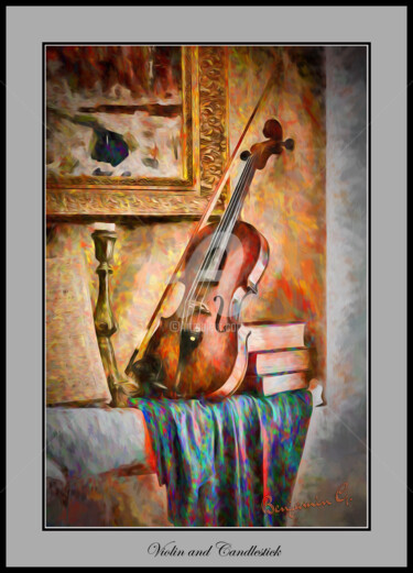 violin-and-candlestick.jpg Painting titled "violin-and-candlest…" by Benjamin, Original Artwork, Oil