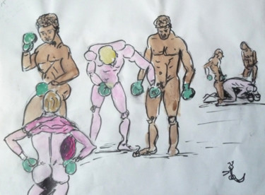 Dessin intitulée "pincheurs" par Herve Yann Dubois, Œuvre d'art originale, Encre