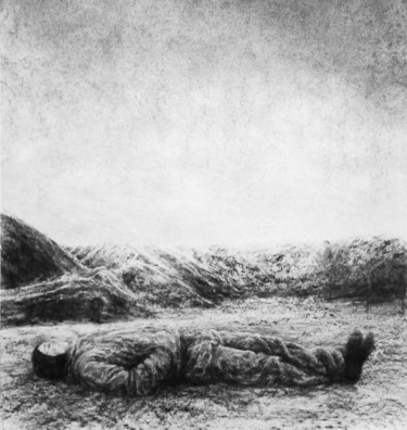 Dessin intitulée "Dormeur éveillé" par Sébastien Bocquet, Œuvre d'art originale, Fusain