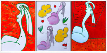 Malerei mit dem Titel "Triptyque Femmes" von Jean Mirre, Original-Kunstwerk, Öl