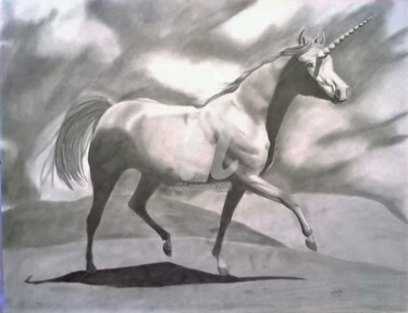 Dessin intitulée "Licorne" par Mylène Delpy, Œuvre d'art originale, Crayon
