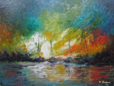 Painting titled "Voiliers 03" by Mohamed Berkane, Original Artwork, Oil
