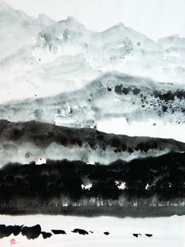 Peinture intitulée "Montagne 2" par Michel Pinosa, Œuvre d'art originale, Encre