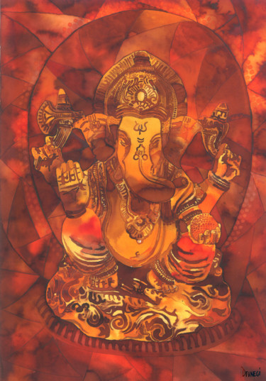 Painting titled "LORD-GANESH." by Devendra Negi, Original Artwork, Watercolor