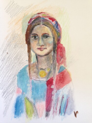 Dessin intitulée "Bohémienne" par Valérie Blum (Valery), Œuvre d'art originale, Crayon