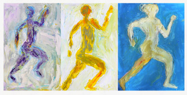 Painting titled "3 coureurs" by Jean Mirre, Original Artwork, Oil