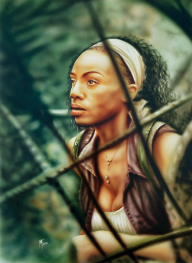 Peinture intitulée "matrixblackwoman.jpg" par Frédéric Mauron, Œuvre d'art originale, Aérographe