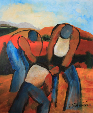 Peinture intitulée "A travers champs" par Simone Charriere, Œuvre d'art originale, Huile
