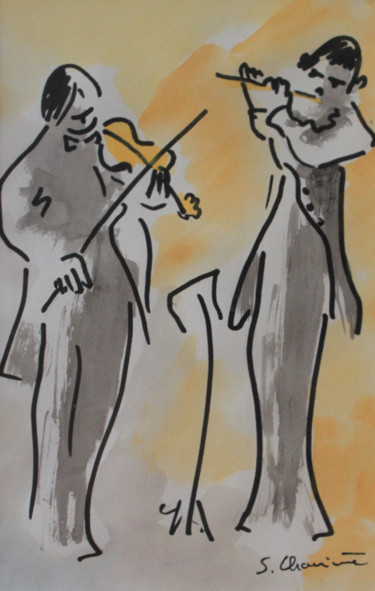 Peinture intitulée "Les musiciens" par Simone Charriere, Œuvre d'art originale, Aquarelle