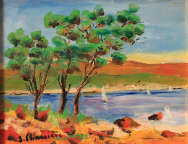 Peinture intitulée "Bord de mer" par Simone Charriere, Œuvre d'art originale, Huile