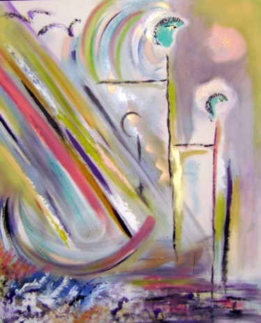 Painting titled "mariniers sur l'eau…" by Dominique Bertrand, Original Artwork, Acrylic Mounted on Wood Stretcher frame