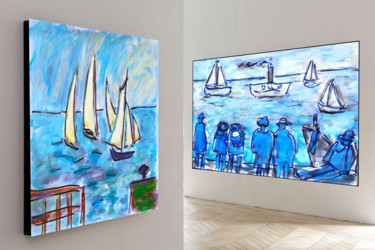 Schilderij getiteld "exRégate bleue + Se…" door Jean Mirre, Origineel Kunstwerk, Olie