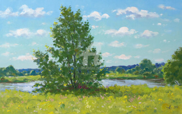 Painting titled "Morning on Dnepr Ri…" by Alexander Alexandrovsky, Original Artwork, Oil