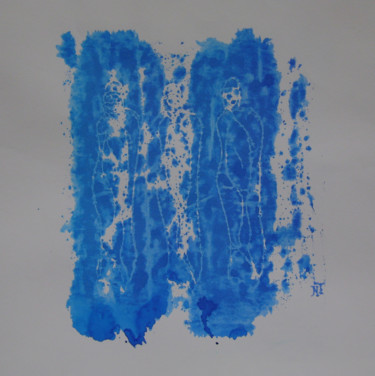 印花与版画 标题为“"les Mayas" bleues…” 由Nadine Trescartes (fildefériste), 原创艺术品, 雕刻 安装在其他刚性面板上