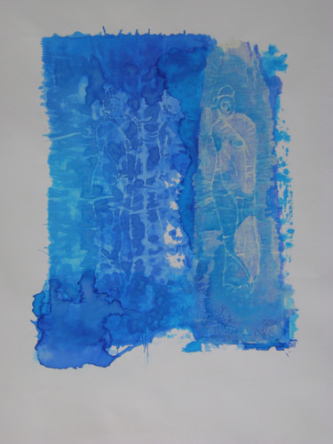 印花与版画 标题为“maya-bleues-2” 由Nadine Trescartes (fildefériste), 原创艺术品, 雕刻 安装在其他刚性面板上