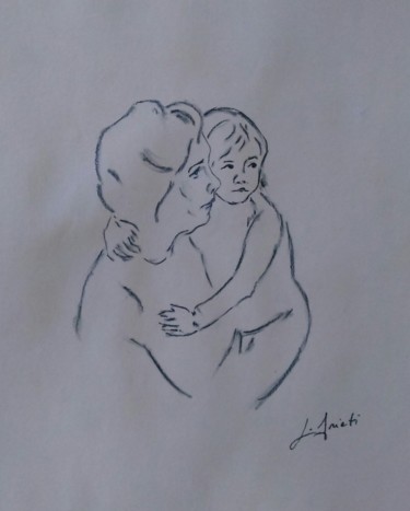 Disegno intitolato "L'abbraccio (copia…" da Leonardo Arieti, Opera d'arte originale, Carbone
