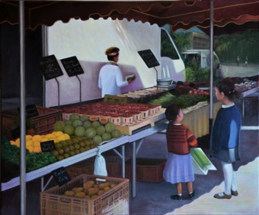 Peinture intitulée "Au Marché" par Charles Unger, Œuvre d'art originale, Huile