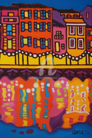 Painting titled ""#cassis, by night"" by Gwendoline Pieters, Original Artwork, Oil Mounted on Wood Stretcher frame