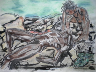 Peinture intitulée "petit drame rocaill…" par Herve Yann Dubois, Œuvre d'art originale, Gouache