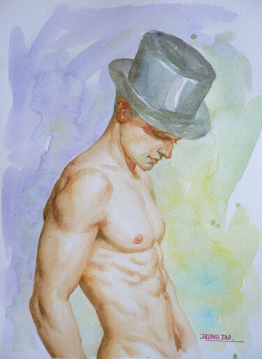 绘画 标题为“WATERCOLOUR MALE NU…” 由Hongtao Huang, 原创艺术品, 墨