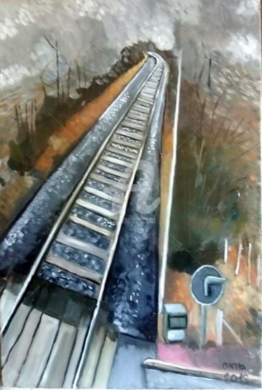 Peinture intitulée "passage à niveau" par Olivier Leclercq (Oyans), Œuvre d'art originale