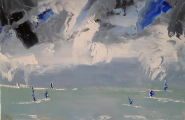 Peinture intitulée "les-voiles-bleues" par Jean-Pierre Duquaire, Œuvre d'art originale, Huile