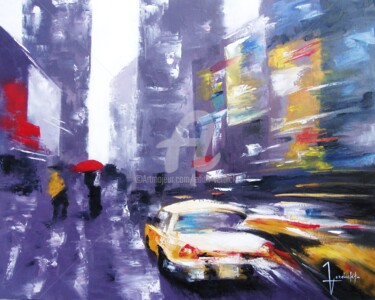 Peinture intitulée "PARAPLUIE ROUGE" par Edith Verdickt, Œuvre d'art originale, Huile