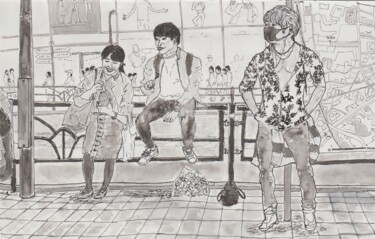 图画 标题为“jeunes attendant, s…” 由Orlando Marin Lopez, 原创艺术品, 墨