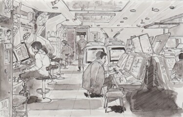 Dessin intitulée "salle de jeu" par Orlando Marin Lopez, Œuvre d'art originale, Encre