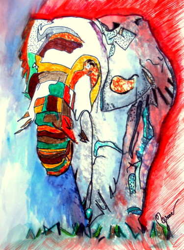 Dessin intitulée "arlequin-feux-de-sa…" par Mysane, Œuvre d'art originale, Autre