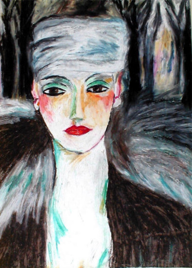Dessin intitulée "dame à la toque" par Mysane, Œuvre d'art originale, Pastel