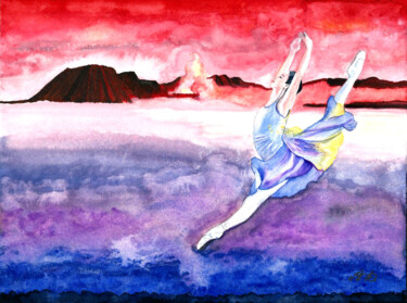Le volcan et la danseuse 绘画 标题为“Le volcan et la dan…” 由Annie Décarpes (kirova), 原创艺术品, 水彩 安装在木板上