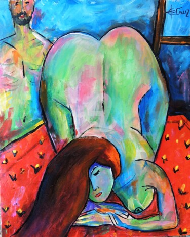 제목이 "Pintor e Modelo"인 미술작품 José Claudinei Da Cruz로, 원작, 구아슈